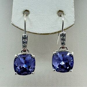 Cushion-Cut Purple Drop Earrings – Silver-Tone Plated w/ LA Stamp
